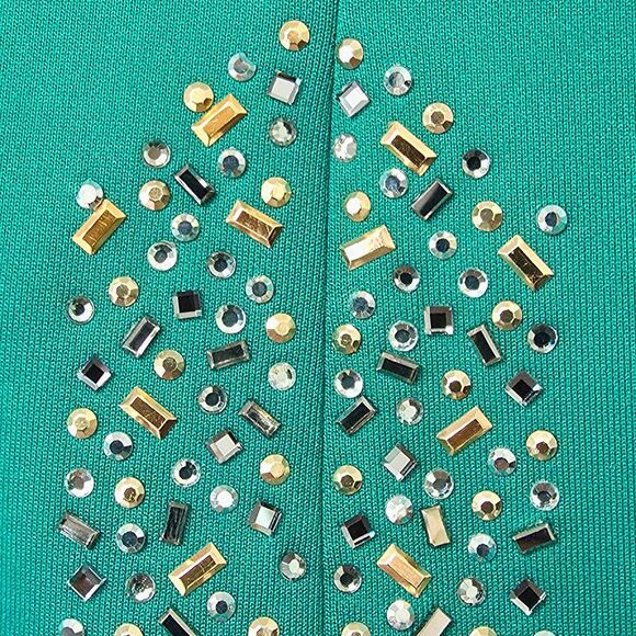 Calvin Klein Green Sheath Dress 6 Rhinestone Slit - Picture 3 of 7